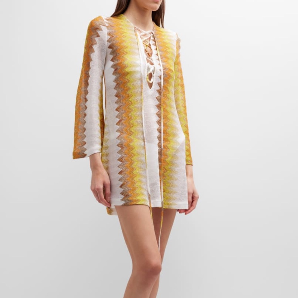 Missoni Yellow, Orange & White Zigzag Lace-Up Swim Cover-Up - Picture 2 of 7